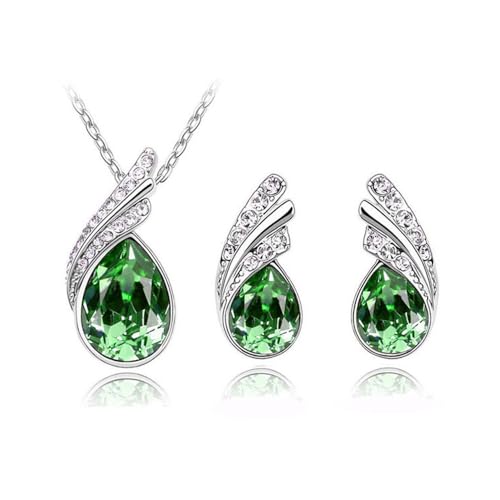 KBRPEY Damen Braut Hochzeit Schmuck Set Kristall Halskette Ohrring Schmuck Set Funkelnden Saphir baumeln Prom Kostüm-Party-Schmuck Geschenk zum Geschenke für Frauen (Grün) von KBRPEY