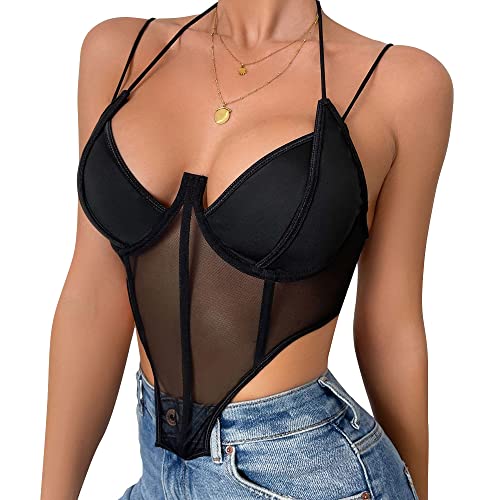 KBRPEY Damen Sexy Corset Top Y2k Spitze Korsett Tops Ärmellos Spaghettiträger Bustier Cami Tanks Push Up Korsett Crop Top Vintage Streetwear(M) von KBRPEY