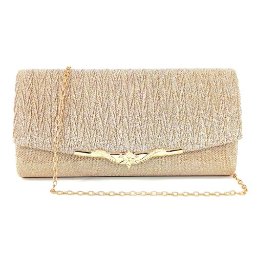 KBRPEY Damen Clutch Metallic Pailletten Abendtasche mit Abnehmbarer Kette Elegant Abendtasche Handtaschen Umschlagtasche Schultertaschen für Hochzeit Party Freizeit Date von KBRPEY