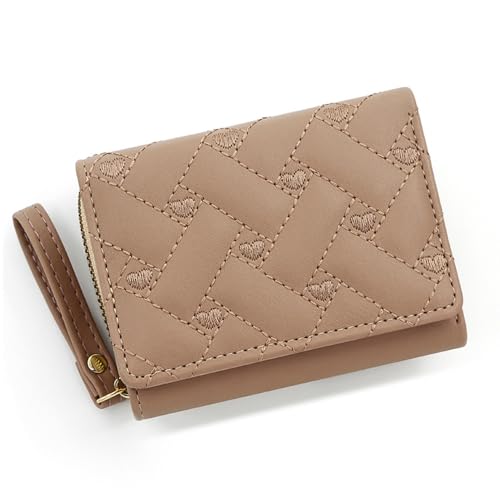 KBRPEY Kompakte Geflochtene Damengeldbörse Kunstleder Portemonnaie Handgelenk Brieftasche Kartenetui Münzbörse Reißverschluss von KBRPEY