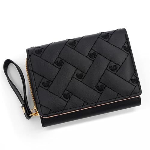 KBRPEY Kompakte Geflochtene Damengeldbörse Kunstleder Portemonnaie Handgelenk Brieftasche Kartenetui Münzbörse Reißverschluss von KBRPEY