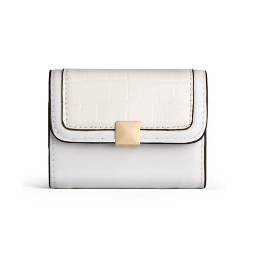 KBRPEY Elegante Damen Geldbörse Aus Leder Mit Krokodilprägung Weiß Kompakte Brieftasche Mit Druckknopfverschluss Viel Platz Für Karten Und Bargeld Hochwertige Damen Geldbörse(Blanc) von KBRPEY