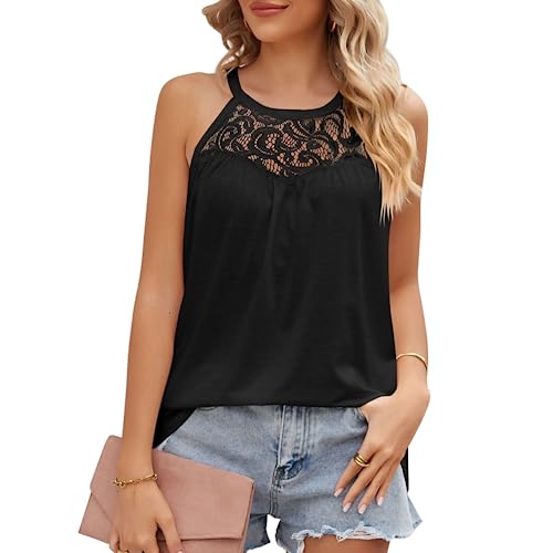 KBRPEY Damen Oberteil Rundhal Sausschnitt Tank Top Loose Tshirt Damen Sommer Frauen Bequeme Lang Shirt Rundhals Kurzarm Oberteil Einfarbig Oberteile(Schwarz M) von KBRPEY