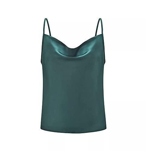 KBRPEY Damen Satin Tank Top Ärmellos Oberteile Basic Cami Sommer Tanktops Elegant Spaghetti Shirts Läsiges Camisole Verstellbarer Träger Vest Top Blusen (Dunkelgrün XL) von KBRPEY
