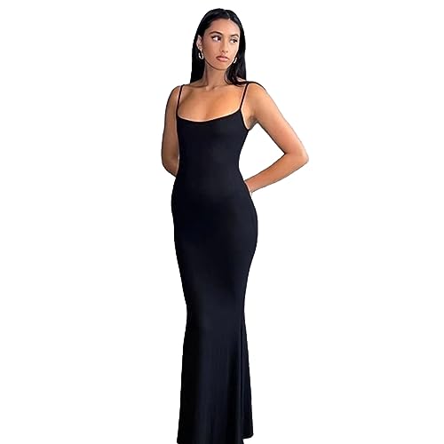 KBRPEY Spaghettiträger Kleid Damen Sommerkleid Bodycon Maxikleid Elegant Abendkleid Partykleid Cocktailkleid Lang Hochzeitsgast Kleider Sommer Schlichtes Festliches Kleid von KBRPEY