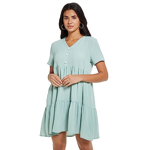 KBRPEY Damen Sommerkleid V Ausschnitt Kurzarm Tshirt Kleid Sommer Kurz Kleider Elegant Blusekleid Freizeitkleid Locker Kleider Midi Kleid Sommerkleid Strandkleider von KBRPEY