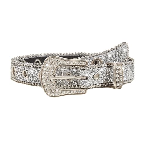 KBRPEY Schmaler Glitzergürtel Damen Strass Schnalle Pailletten Nietengürtel Eleganter Taillengürtel Schmal Damengürtel von KBRPEY