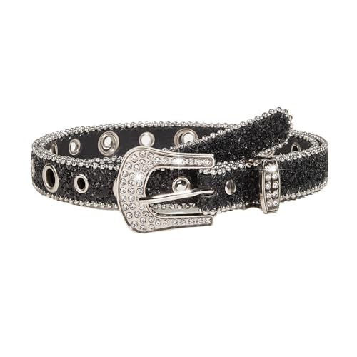 KBRPEY Schmaler Glitzergürtel Damen Strass Schnalle Pailletten Nietengürtel Eleganter Taillengürtel Schmal Damengürtel von KBRPEY
