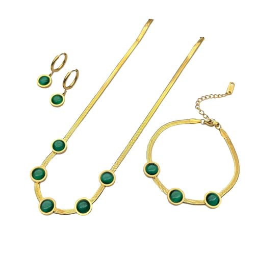 KBRPEY Runde Edelstein Schmuckset Halskette Armband Ohrringe Schlangenkette Goldfarben Damen Schmuck Elegant Klassisch von KBRPEY