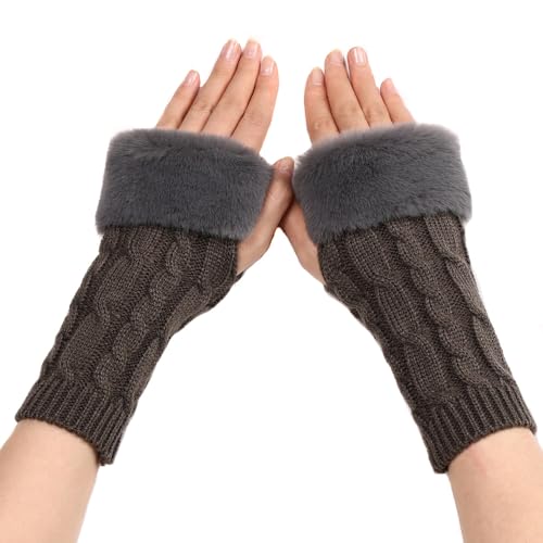 KBRPEY Halb Fingerlose Handschuhe Winter Pulswärmer Warm Weiche Strickhandschuhe Thermo Gestrickte Mit Fingerdaumenloch von KBRPEY