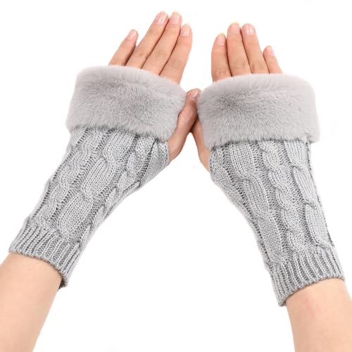 KBRPEY Halb Fingerlose Handschuhe Winter Pulswärmer Warm Weiche Strickhandschuhe Thermo Gestrickte Mit Fingerdaumenloch von KBRPEY