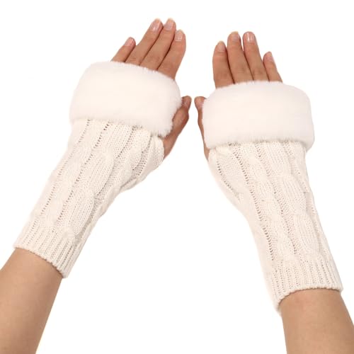 KBRPEY Halb Fingerlose Handschuhe Winter Pulswärmer Warm Weiche Strickhandschuhe Thermo Gestrickte Mit Fingerdaumenloch von KBRPEY