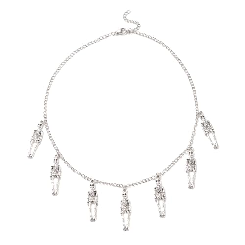KBRPEY Skelett Anhänger Halskette Punk Stil Gliederkette Herren Schmuck Silber Metall Accessoire Halloween Kostüm Zubehör von KBRPEY