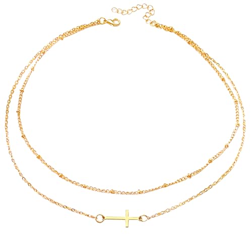 KBRPEY Halskette für Damen Mädchen Perle Kreuz Anhänger Kette Klassisch Halskette mit Mehreren Schichten Modeschmuck Retro Geschenke für Valentinstag Geburtstag von KBRPEY