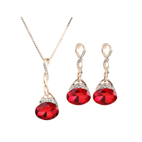 KBRPEY Hochzeit Braut Schmuck-Set mit Halskette und Ohrringe Rund Zirkonia Kristalle Schmuck-Set Halskette Anhänger Ohrringes 18ct Weiß Vergoldet für Damen und Mädchen (Rot) von KBRPEY