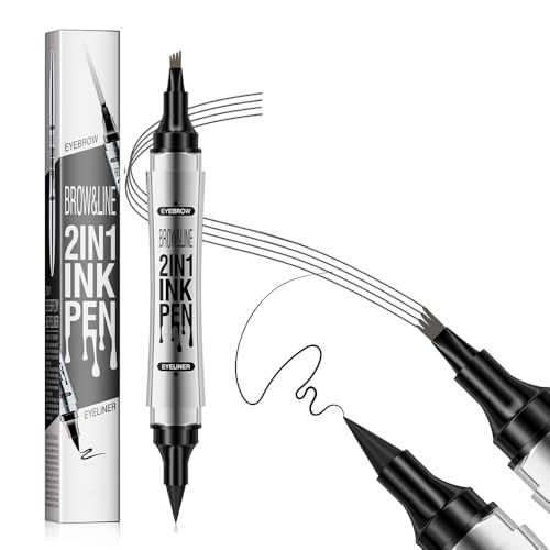 KBRPEY Microblading Augenbrauenstift 2-in-1 Dual-Ended mit 4 Gabelspitzen Wasserdichter Schweißfester Wischfest Langanhaltenden Augenbrauenstift ein erzeugt Natürliche Augenbrauen von KBRPEY