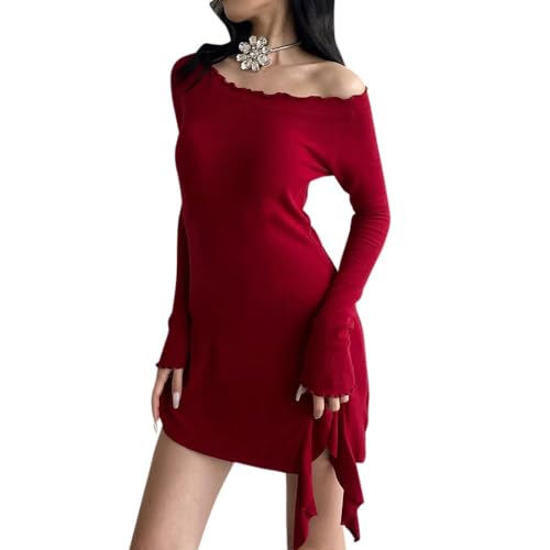 KBRPEY Mini Damen Kleid Langarm Abendkleider Elegant Lange Ärmel Kleid Herbst Kleider Damen Bodycon Minikleid Kurz Commuter Festliche Kleider Sexy Dress von KBRPEY