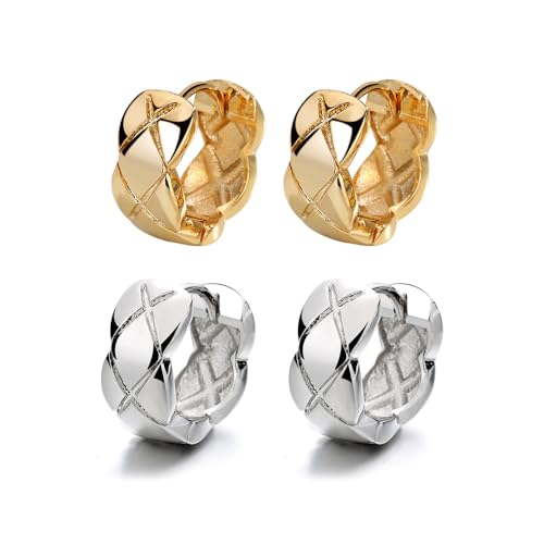 KBRPEY Ohrringe für Damen 2 Paar Creolen Ohrringe Set Rhombus Earrings Hoop Earrings Geschenke für Frauen Damen-Schmuck Ohrringe vergoldeter Schmuck von KBRPEY