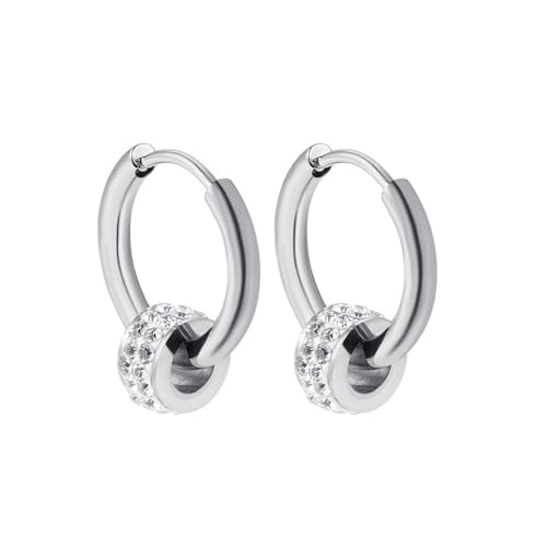 KBRPEY Creolen Ohrringe Edelstahl Kristall Anhänger Schmuck Damen Klassisch Elegant Zeitlos Hochwertig Glänzend Hoop Earrings von KBRPEY