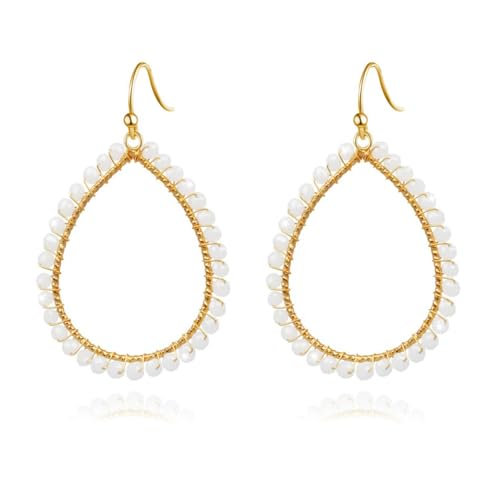 KBRPEY Ohrringe für Damen Mädchen Bunte Kristall Perle Ohrringe Tropfen Elegante Böhmische Modeschmuck Geschenke Zubehör für Valentinstag Geburtstag (Weiß) von KBRPEY