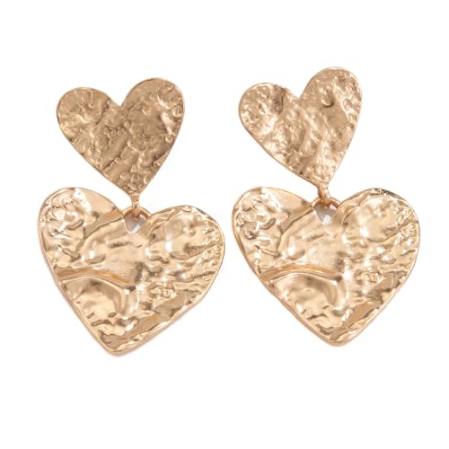 KBRPEY Herzform Gehämmert Ohrringe Doppelherz Statement Ohrhänger Metallisch Strukturiert Schmuck Damen Accessoires von KBRPEY