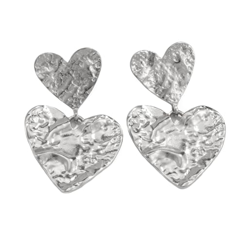 KBRPEY Herzform Gehämmert Ohrringe Doppelherz Statement Ohrhänger Metallisch Strukturiert Schmuck Damen Accessoires von KBRPEY