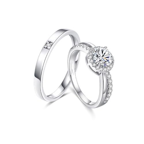 KBRPEY Paar Ring Damen und Herren Verlobungsringe Paar Ringe Set Offen Verstellbar Partnerringe Hochzeitsring Band Ring mit Weiß Zirkonia, Geschenk für Ehefrau Mann Freundin Freund von KBRPEY