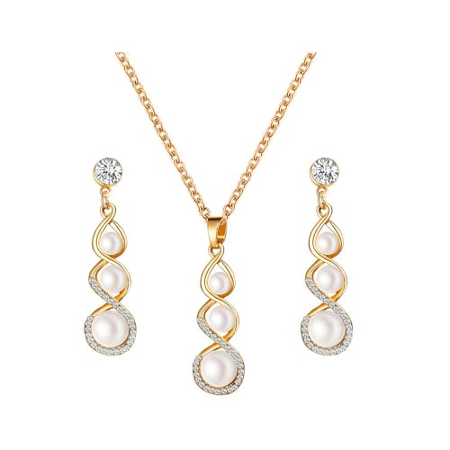 KBRPEY Infinity Schmuckset Halskette Ohrringe Perlen Kristall Anhänger Damen Schmuck Hochzeit Braut Jubiläum Elegant Stilvoll von KBRPEY
