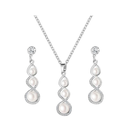 KBRPEY Perlen SchmuckSet für Damen Anhänger Halsketten und Ohrringe Set mit Kristall Perle Exquisite Modeschmuck Weihnachtsgenchenke Geburtstag Geschenk zum Valentinstag von KBRPEY