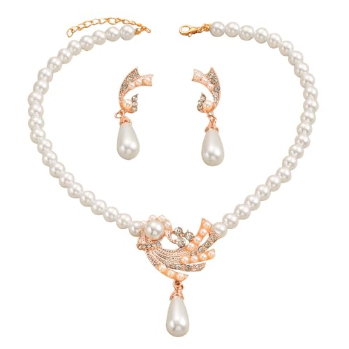 KBRPEY Perlenschmuck Set Perlenanhänger Perlenkette Perlenanhänger Ohrringe Zweiteilig Hochzeitskleid Perfektes Zubehör Ein funkelndes Geschenk für Frau von KBRPEY
