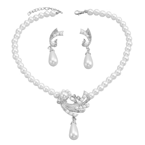 KBRPEY Perlenschmuck Set Perlenanhänger Perlenkette Perlenanhänger Ohrringe Zweiteilig Hochzeitskleid Perfektes Zubehör Ein funkelndes Geschenk für Frau Freundin und Mutter Schmucksets für Damen von KBRPEY