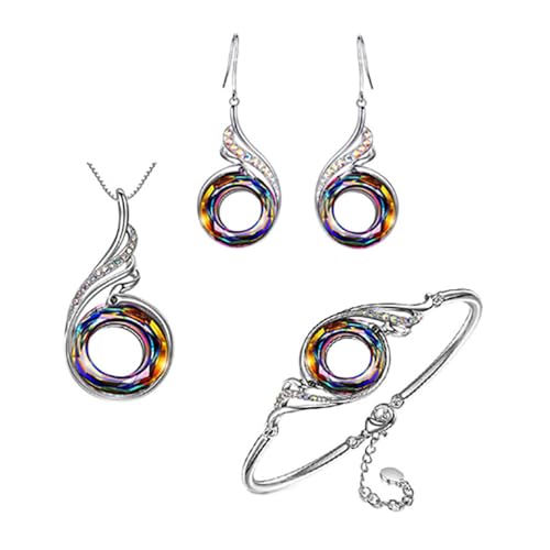 KBRPEY Schmuckset Flügel Kristall Anhänger Halskette Ohrringe Armband Damen Silber Schmuck Elegante Accessoires von KBRPEY