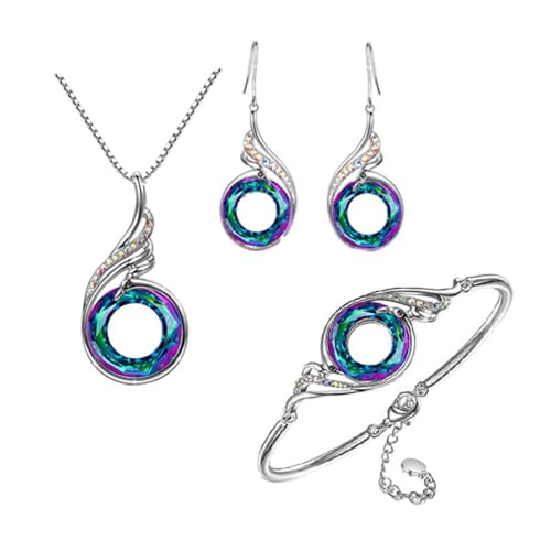 KBRPEY Schmuckset Flügel Kristall Anhänger Halskette Ohrringe Armband Damen Silber Schmuck Elegante Accessoires von KBRPEY