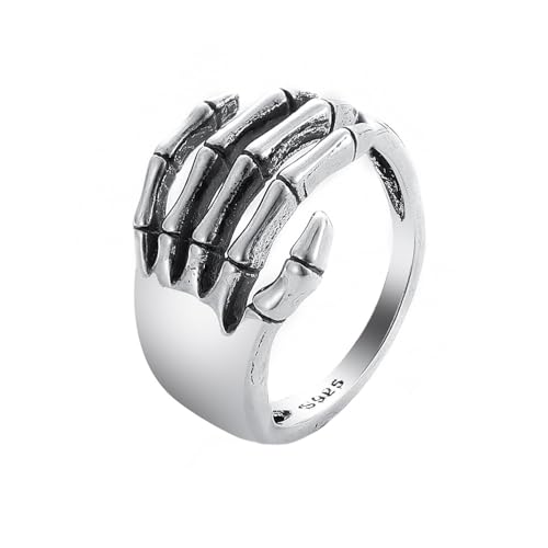 KBRPEY Ring Verstellbarer Punk Schädel Hand Kralle Ring Vintage Palmenring Personalisierter kreativer Ring Silber Goth Skelton Hand Wickeln Band Edelstahl Ring Für Frauen Männer von KBRPEY