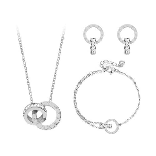 KBRPEY Schmuckset Damen, Damen Kette und Ohrringe für Damen, Set mit Kristallanhänger, Weiß Kristalle Rund Schmuck-Set Halskette Ohrringe Rosé Vergoldet für Damen Geschenk für Mädchen Frauen von KBRPEY