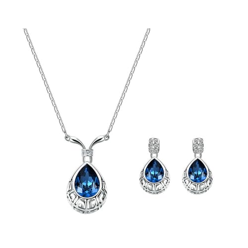 KBRPEY Tropfenform Kristall Schmuckset Halskette Ohrringe Anhänger Damen Silber Kette Schmuck von KBRPEY