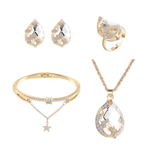 KBRPEY Tropfenform Schmuckset Armband Halskette Ring Ohrringe Kristall Strass Damen Schmuck Accessoires von KBRPEY