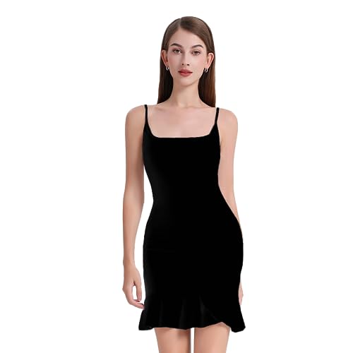 KBRPEY Spaghettiträger Kleid Damen Sommerkleid Volant Saum Bodycon Minikleid Cocktailkleid Party Kleider Abendkleid Elegant Kurzes Stretch Sommerkleid Knielang Partykleid für Hochzeit Hochzeitsgast von KBRPEY