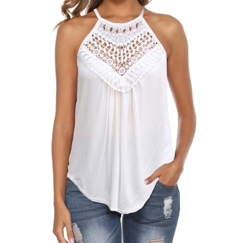 KBRPEY Tank Top Damen Neckholder Spitze Tops Sommer Ärmellos Trägertop Elegant Basic Tops Spaghettiträger Shirt Weste Oberteile Ärmelloses Achselshirts Trägershirt für Alltag Freizeit Party von KBRPEY