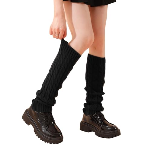 KBRPEY Warme Stulpen Damen,Strick Beinwärmer Lange Socken Party und Yoga Häkeln Beinstulpen kniehohe Stiefel Frauen Winter Gestrickte Warme Oberschenkel hohe Beinstulpen Leggings(Schwarz) von KBRPEY