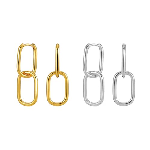 Ohrringe für Damen Double Hoop Ohrringe Büroklammer Kettenohrringe Chunky Chain Ohrringe aus Gold Silber 2er Set Umwandelbare Glieder Modeschmuck Geschenk für Frauen Urlaub Jahrestag von KBRPEY