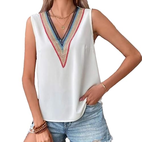 KBRPEY Tank Top Damen Vausschnitt Ärmellos Tops Sommer Elegant Basic Tops Trägertop Spaghettiträger Weste Shirt Oberteile Achselshirts Trägershirt für Alltag Freizeit Urlaub von KBRPEY