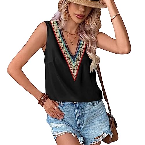 Tank Top Damen V-Ausschnitt Ärmellose Bluse Damen Mittlere Länge Weste Entspannt Shirts Sommer Oberteile Casual Camisole Gerade Elegante Gerade Blusen(Negro XXL) von KBRPEY