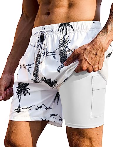 KBVOT Badehose Herren mit Kompression Liner Schnelltrocknend Badeshorts Männer Kurz Boardshorts Schwimmhose 2 in 1 Badehosen mit Innenhose Surfen Strandhose von KBVOT