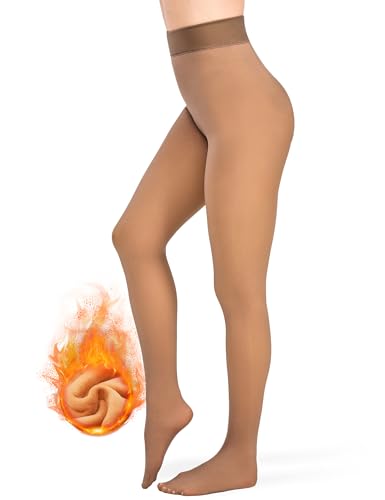 KBVOT Thermo Strumpfhose Damen Winter Gefütterte Thermostrumpfhosen Fleece Wärme Dicke Strumpfhosen Durchscheinend Pantyhose High Waist Dicke Leggins von KBVOT
