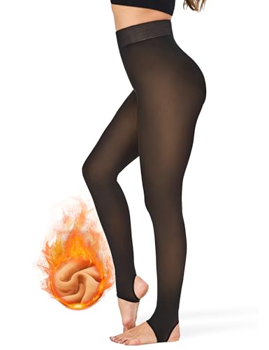 KBVOT Thermo Strumpfhose Damen Winter Thermostrumpfhosen Gefütterte Strumpfhosen Wärme Fleece Strumpfhose Gefälschte Durchscheinend Pantyhose High Waist Dicke Leggins(XS-2XL) von KBVOT
