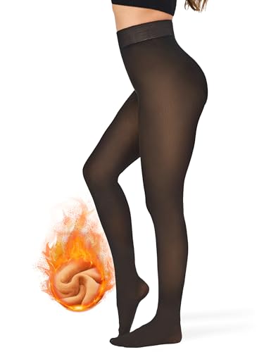KBVOT Thermo Strumpfhose Damen Winter Gefütterte Thermostrumpfhosen Fleece Wärme Dicke Strumpfhosen Durchscheinend Pantyhose High Waist Dicke Leggins von KBVOT