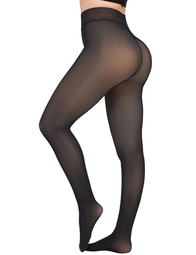 KBVOT Thermo Strumpfhose Damen Winter Thermostrumpfhosen Gefütterte Strumpfhosen Wärme Fleece Strumpfhose Gefälschte Durchscheinend Pantyhose High Waist Dicke Leggins(XS-2XL) von KBVOT