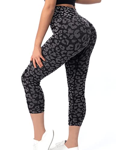 Sport Leggings Damen 3/4, Blickdicht Gym High Waist Push Up Capri Leggins, Kurze Booty Scrunch Butt Seamless Workout Yoga Hosen Fitnesshose von KBVOT