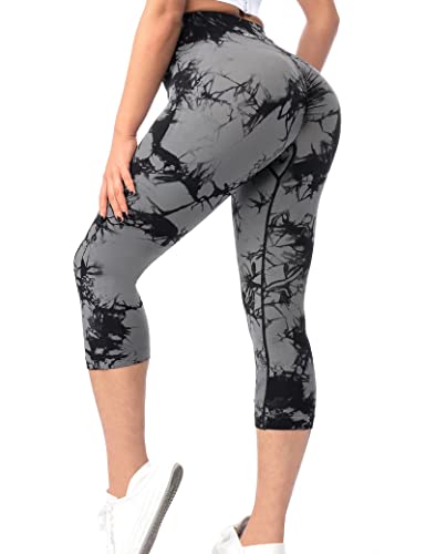 Sport Leggings Damen 3/4, Blickdicht Gym High Waist Push Up Capri Leggins, Kurze Booty Scrunch Butt Seamless Workout Yoga Hosen Fitnesshose von KBVOT